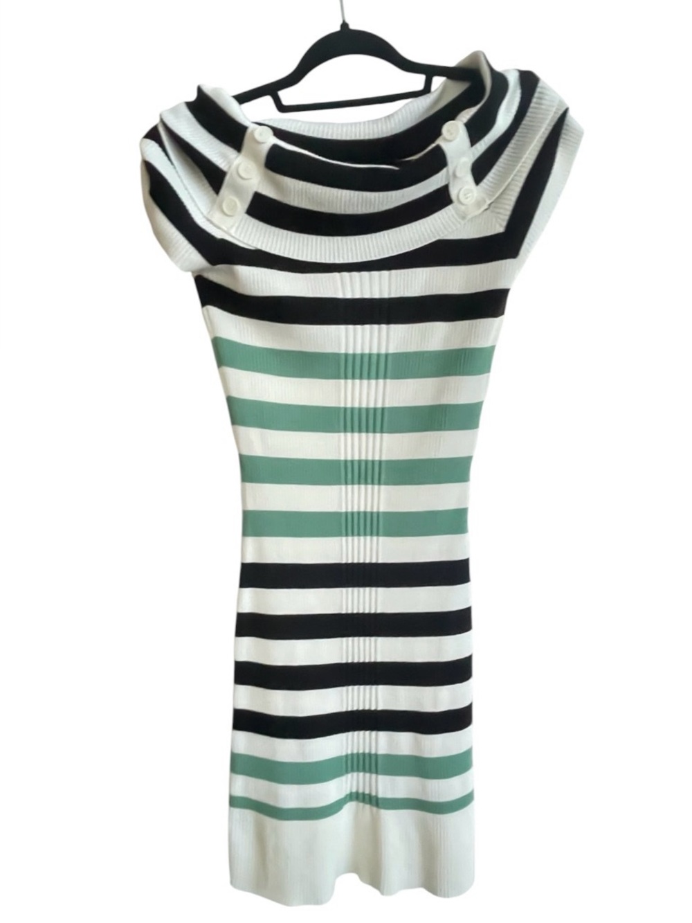 Pink Rose Striped Knit Mini Dress in Black, White & Mint